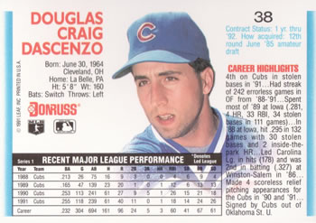 1992 Donruss #38 Doug Dascenzo Back