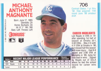 1992 Donruss #706 Mike Magnante Back