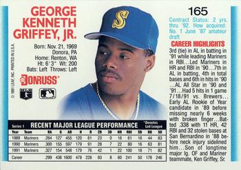 1992 Donruss #165 Ken Griffey, Jr. Back