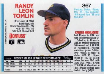 1992 Donruss #367 Randy Tomlin Back