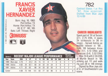 1992 Donruss #782 Xavier Hernandez Back