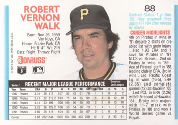 1992 Donruss #88 Bob Walk Back