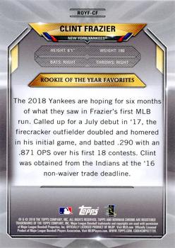 2018 Bowman - Chrome Rookie of the Year Favorites Mojo Refractor #ROYF-CF Clint Frazier Back