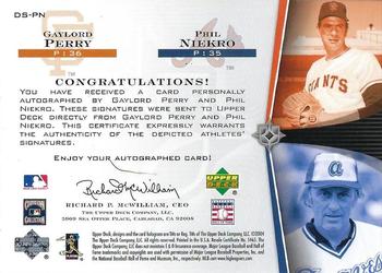 2004 Upper Deck Ultimate Collection - Signatures Dual #DS-PN Gaylord Perry / Phil Niekro Back