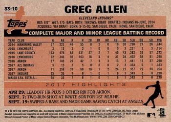2018 Topps - 1983 Topps Baseball 35th Anniversary Rookies #83-10 Greg Allen Back