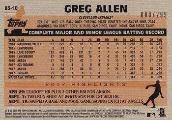 2018 Topps - 1983 Topps Baseball 35th Anniversary Rookies Black #83-10 Greg Allen Back