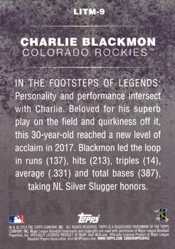 2018 Topps - Legends in the Making Blue (Series 2) #LITM-9 Charlie Blackmon Back