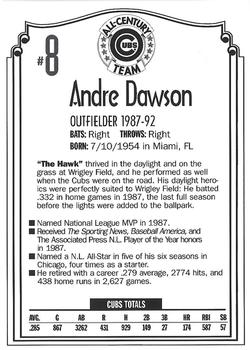 1999 Old Style Chicago Cubs All-Century Team #NNO Andre Dawson Back
