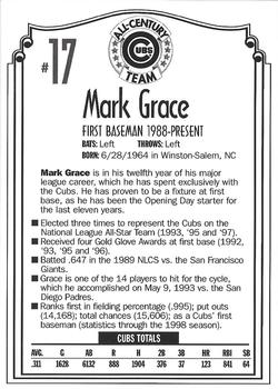 1999 Old Style Chicago Cubs All-Century Team #NNO Mark Grace Back