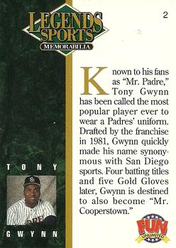1994 Legends Fun Unlimited Tony Gwynn #2 Tony Gwynn Back