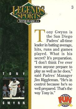1994 Legends Fun Unlimited Tony Gwynn #3 Tony Gwynn Back