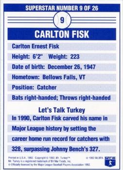 1992 Mr. Turkey Superstars #9 Carlton Fisk Back