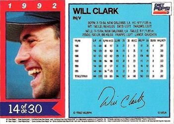 1992 Diet Pepsi #14 Will Clark Back