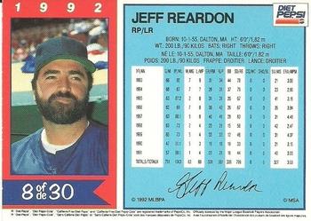 1992 Diet Pepsi #8 Jeff Reardon Back