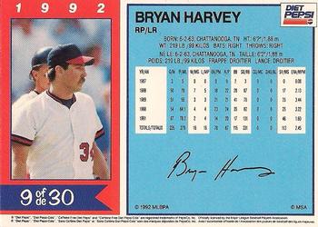 1992 Diet Pepsi #9 Bryan Harvey Back