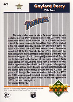 1992 Upper Deck All-Star FanFest - Gold #49 Gaylord Perry Back