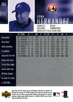 2004 Upper Deck First Pitch #194 Livan Hernandez Back