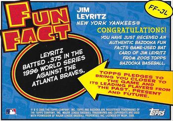 2005 Bazooka - Fun Facts Relics #FF-JL Jim Leyritz Back