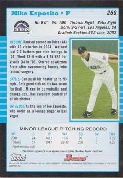 2005 Bowman - 1st Edition #269 Mike Esposito Back