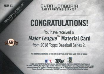 2018 Topps - Major League Material Relics Black (Series 2) #MLM-EL Evan Longoria Back
