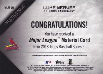 2018 Topps - Major League Material Relics Black (Series 2) #MLM-LW Luke Weaver Back