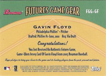 2005 Bowman - Futures Game Gear Jersey Relics #FGG-GF Gavin Floyd Back