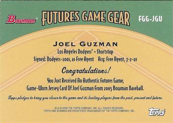 2005 Bowman - Futures Game Gear Jersey Relics #FGG-JGU Joel Guzman Back