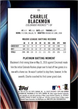 2018 Bowman Platinum - Purple #65 Charlie Blackmon Back