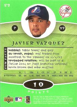 2004 Upper Deck Power Up #52 Javier Vazquez Back