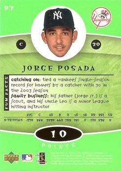 2004 Upper Deck Power Up #97 Jorge Posada Back