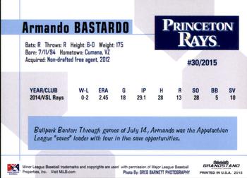 2015 Grandstand Princeton Rays #NNO Armando Bastardo Back
