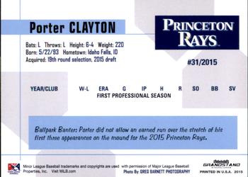 2015 Grandstand Princeton Rays #NNO Porter Clayton Back