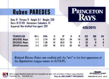 2015 Grandstand Princeton Rays #NNO Ruben Paredes Back