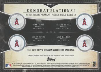 2018 Topps Museum Collection - Primary Pieces Quad Relics (Four Player)  Copper #FPQR-LAA Albert Pujols/Justin Upton/Kole Calhoun/Mike Trout Back