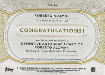 2018 Topps Definitive Collection - Definitive Autograph Inscription Collection #DCA-RA Roberto Alomar Back