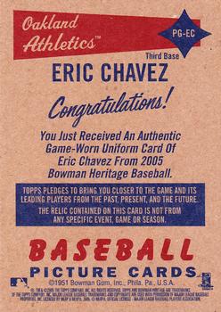 2005 Bowman Heritage - Pieces of Greatness Relics #PG-EC Eric Chavez Back