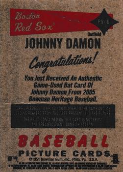 2005 Bowman Heritage - Pieces of Greatness Relics #PG-JD Johnny Damon Back