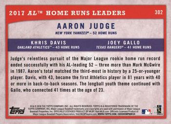 2018 Topps Big League - Gold #302 2017 AL Home Runs Leaders (Aaron Judge / Khris Davis / Joey Gallo) Back