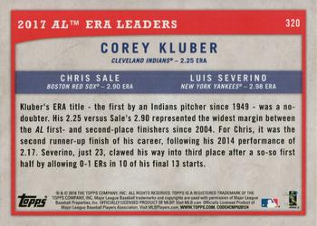 2018 Topps Big League - Gold #320 2017 AL ERA Leaders (Corey Kluber / Chris Sale / Luis Severino) Back