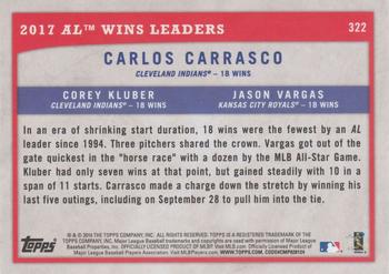 2018 Topps Big League - Gold #322 2017 AL Wins Leaders (Carlos Carrasco / Corey Kluber / Jason Vargas) Back