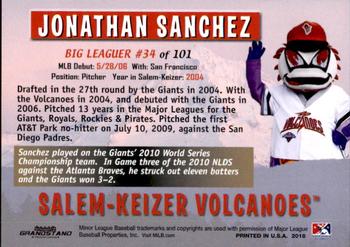 2018 Grandstand Salem-Keizer Volcanoes 20 Years of Success #34 Jonathan Sanchez Back