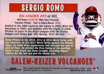 2018 Grandstand Salem-Keizer Volcanoes 20 Years of Success #49 Sergio Romo Back