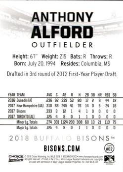 2018 Choice Buffalo Bisons #02 Anthony Alford Back