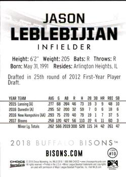 2018 Choice Buffalo Bisons #10 Jason Leblebijian Back