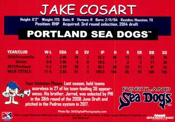 2018 Grandstand Portland Sea Dogs #NNO Jake Cosart Back
