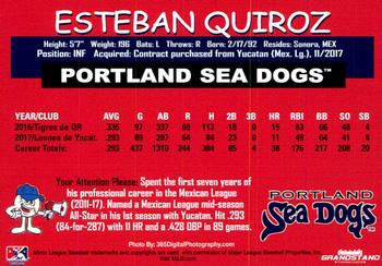2018 Grandstand Portland Sea Dogs #NNO Esteban Quiroz Back