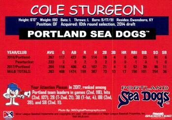 2018 Grandstand Portland Sea Dogs #NNO Cole Sturgeon Back