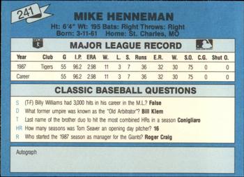 1988 Classic Blue #241 Mike Henneman Back
