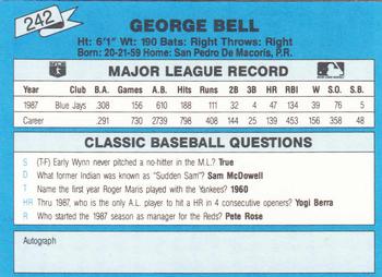 1988 Classic Blue #242 George Bell Back