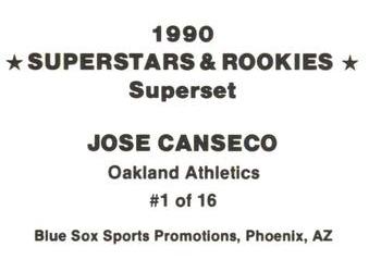 1990 Blue Sox Superstars & Rookies Superset (unlicensed) #1 Jose Canseco Back